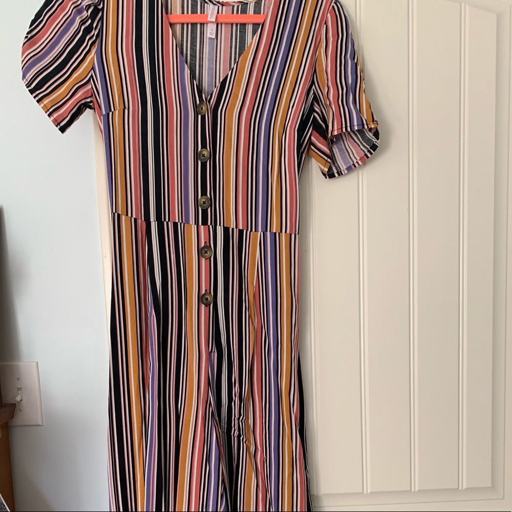 women’s size small striped jumpsuit